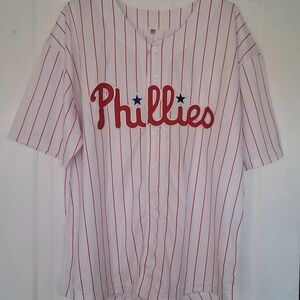 Phillies Red and White Striped Bryce Harper Men's Baseball Jersey Size XXL